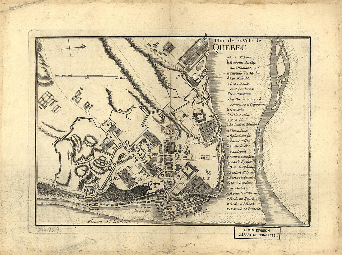 This old map of Plan De La Ville De Quebec from 1755 was created by Louis in 1755