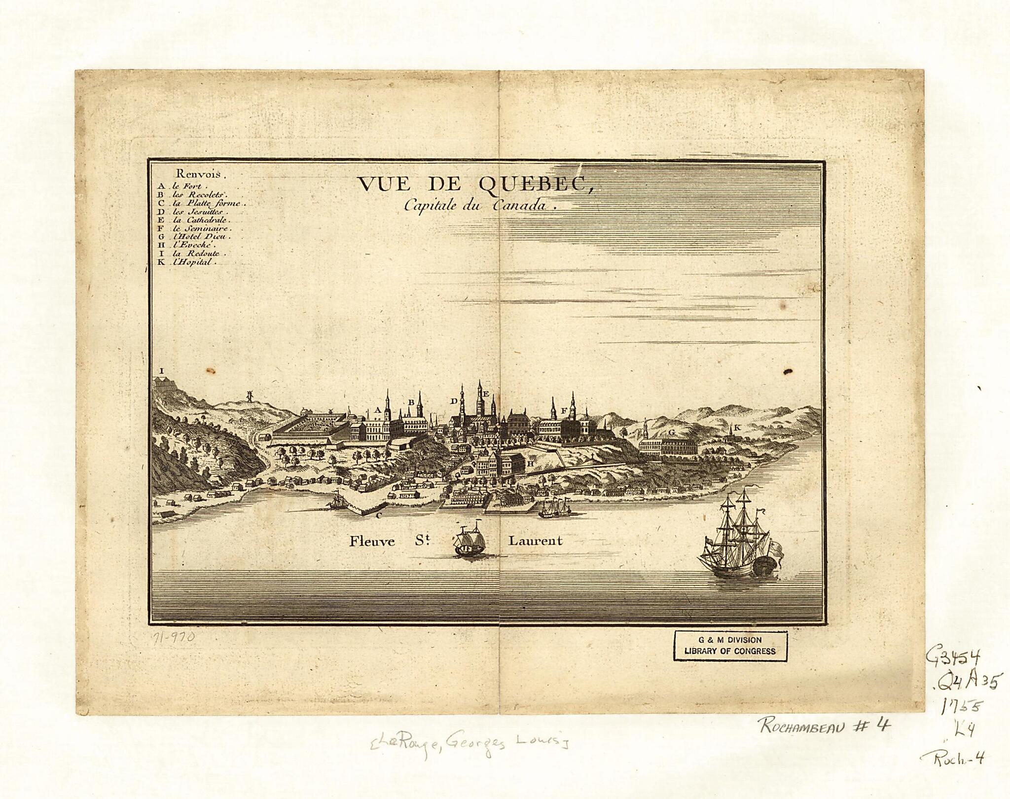 This old map of Vue De Quebec, Capitale Du Canada from 1755 was created by Louis in 1755