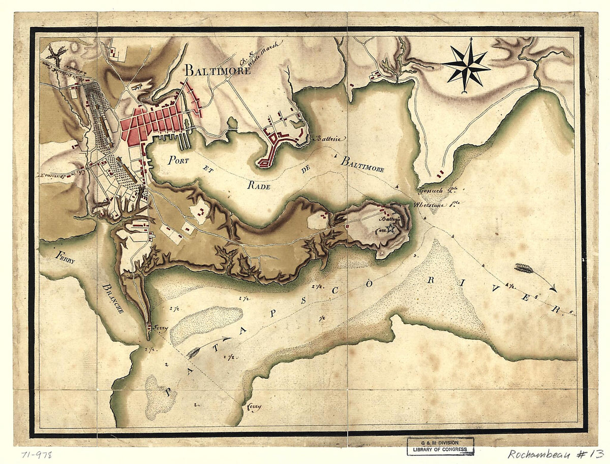 Ville, Port, Et Rade De Baltimore Dans Le Maryland 1781 by Relic Map Company