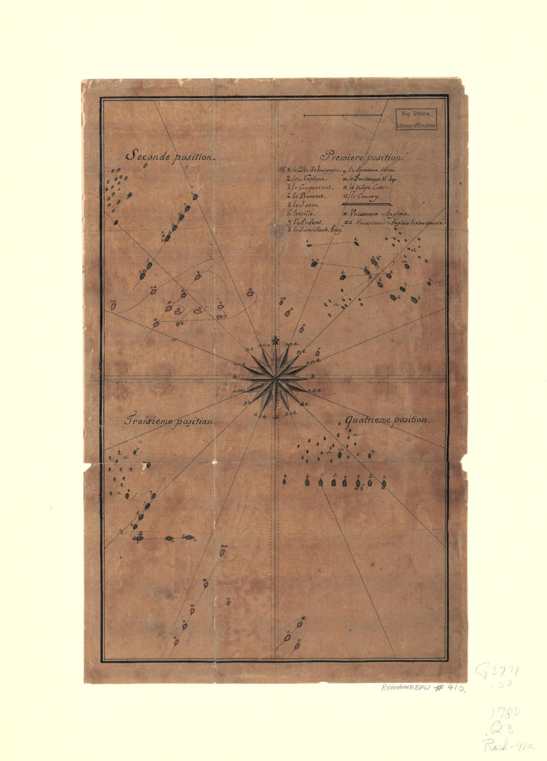 This old map of Quatre Positions De La Flotte Française Et Positions De La Flotte Anglaise from 1780 was created by in 1780