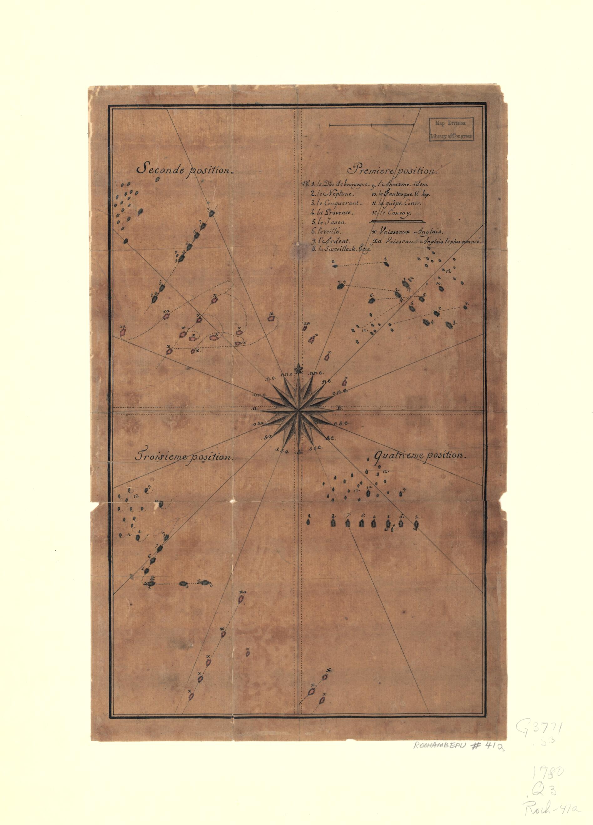 This old map of Quatre Positions De La Flotte Française Et Positions De La Flotte Anglaise from 1780 was created by in 1780