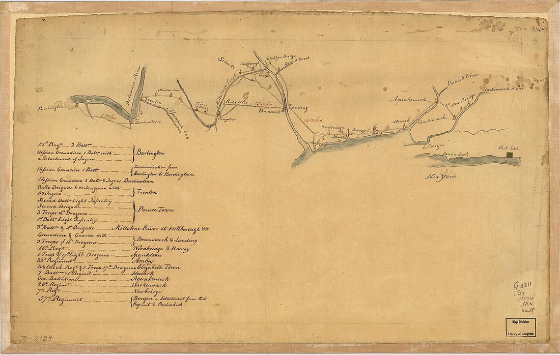 This old map of Map of British Outposts Between Burlington and New Bridge, New Jersey, December from 1776 was created by in 1776