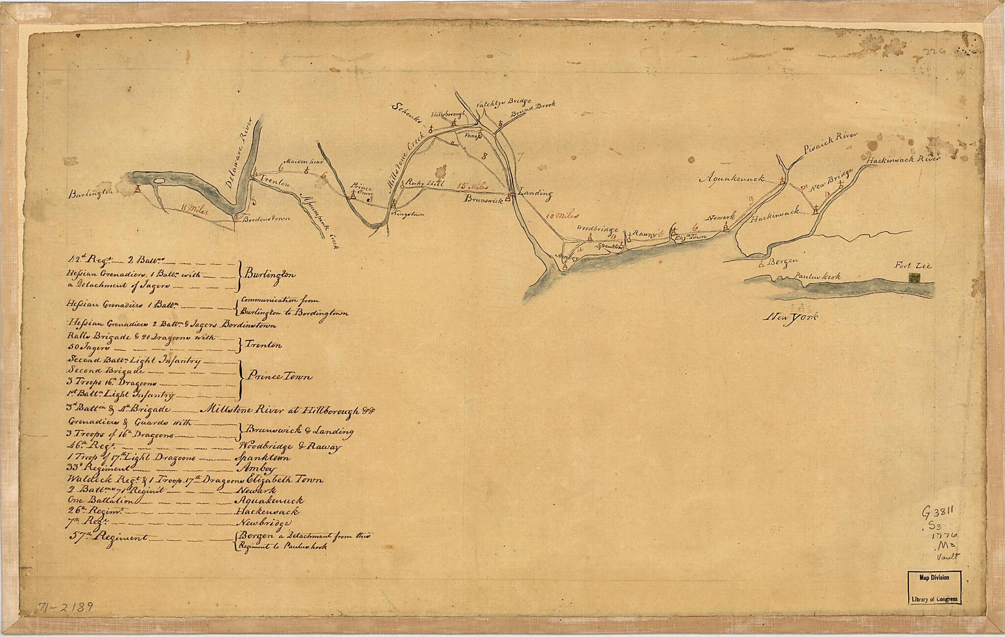 This old map of Map of British Outposts Between Burlington and New Bridge, New Jersey, December from 1776 was created by in 1776