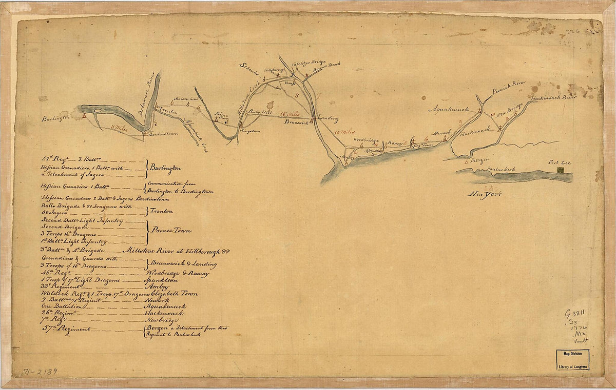 Map of British Outposts Between Burlington and New Bridge, New Jersey, December 1776 by Relic Map Company