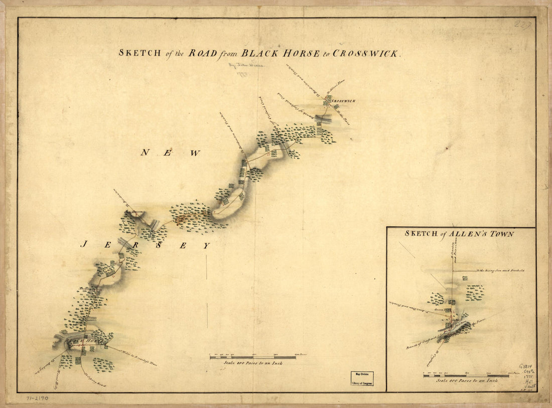 This old map of Sketch of the Road from Black Horse to Crosswick. Sketch of Allen&