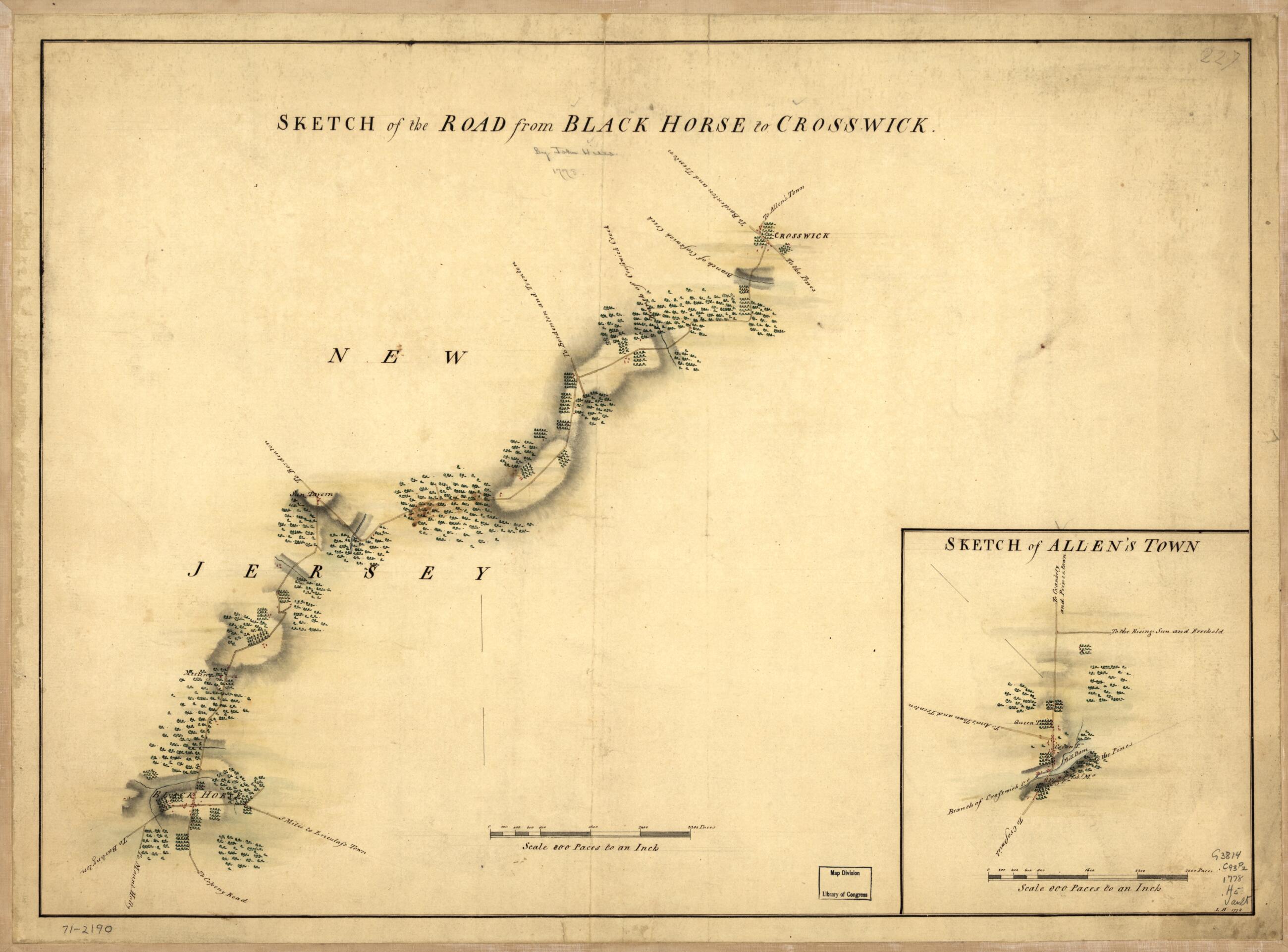 This old map of Sketch of the Road from Black Horse to Crosswick. Sketch of Allen&