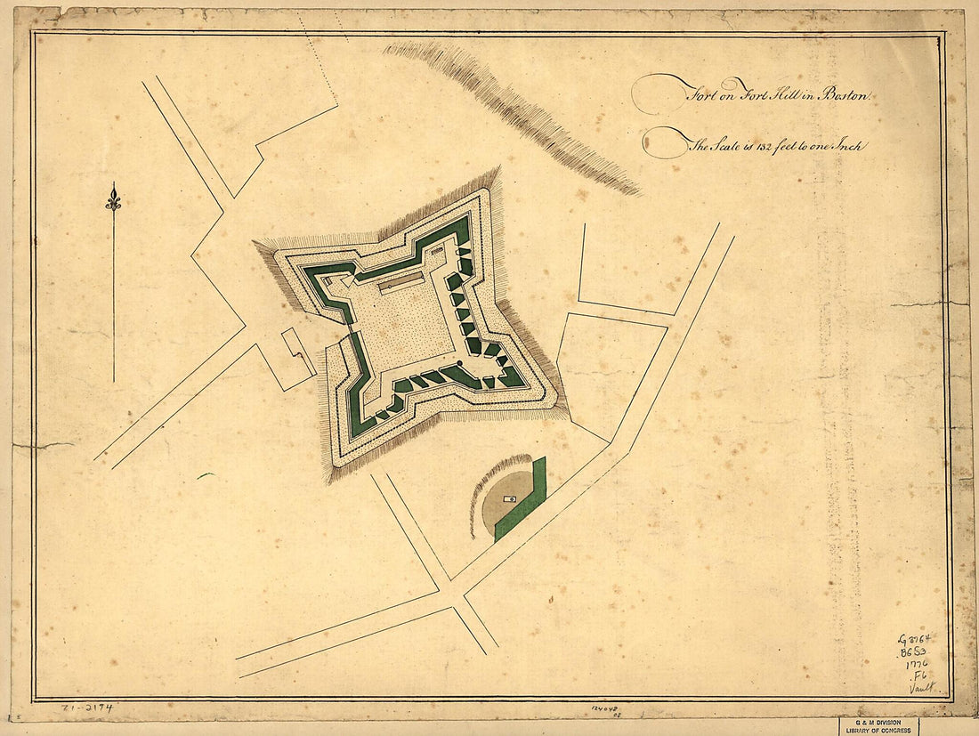 This old map of Fort On Fort Hill In Boston from 1776 was created by in 1776