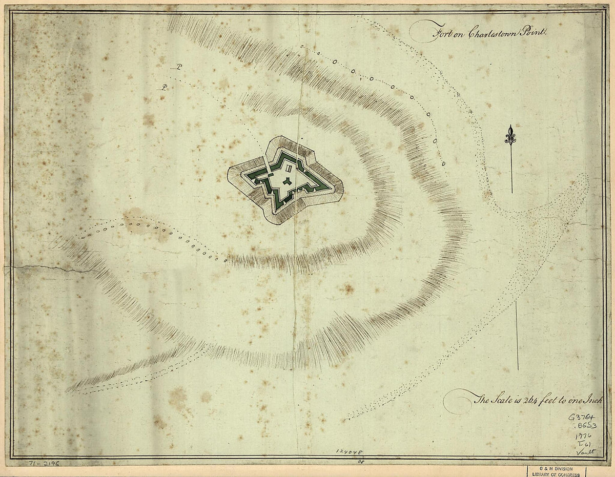 Fort On Charlestown Point in 1776 by Relic Map Company