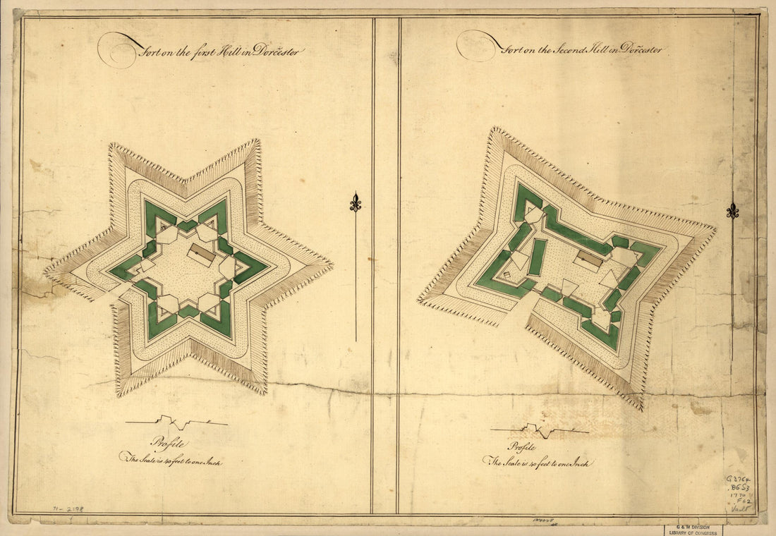 This old map of Fort On the First Hill In Dorc̃ester. Fort On the Second Hill In Dorc̃ester from 1776 was created by in 1776
