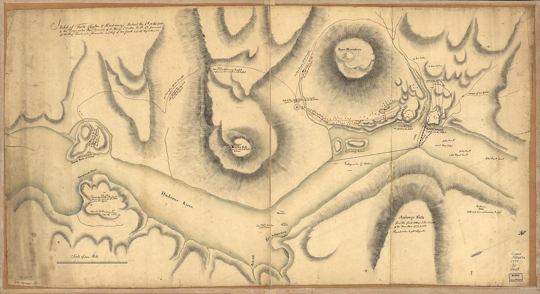 This old map of Sketch of Forts Clinton & Montgomery, Stormed the 6th Octob. 1777 by the Troops Under the Command of Sir Henry Clinton, K.B., Lt. General of H. Maj. Forces and Commander In Chief of New Yorck and Its Dependencies from 1776 was created by