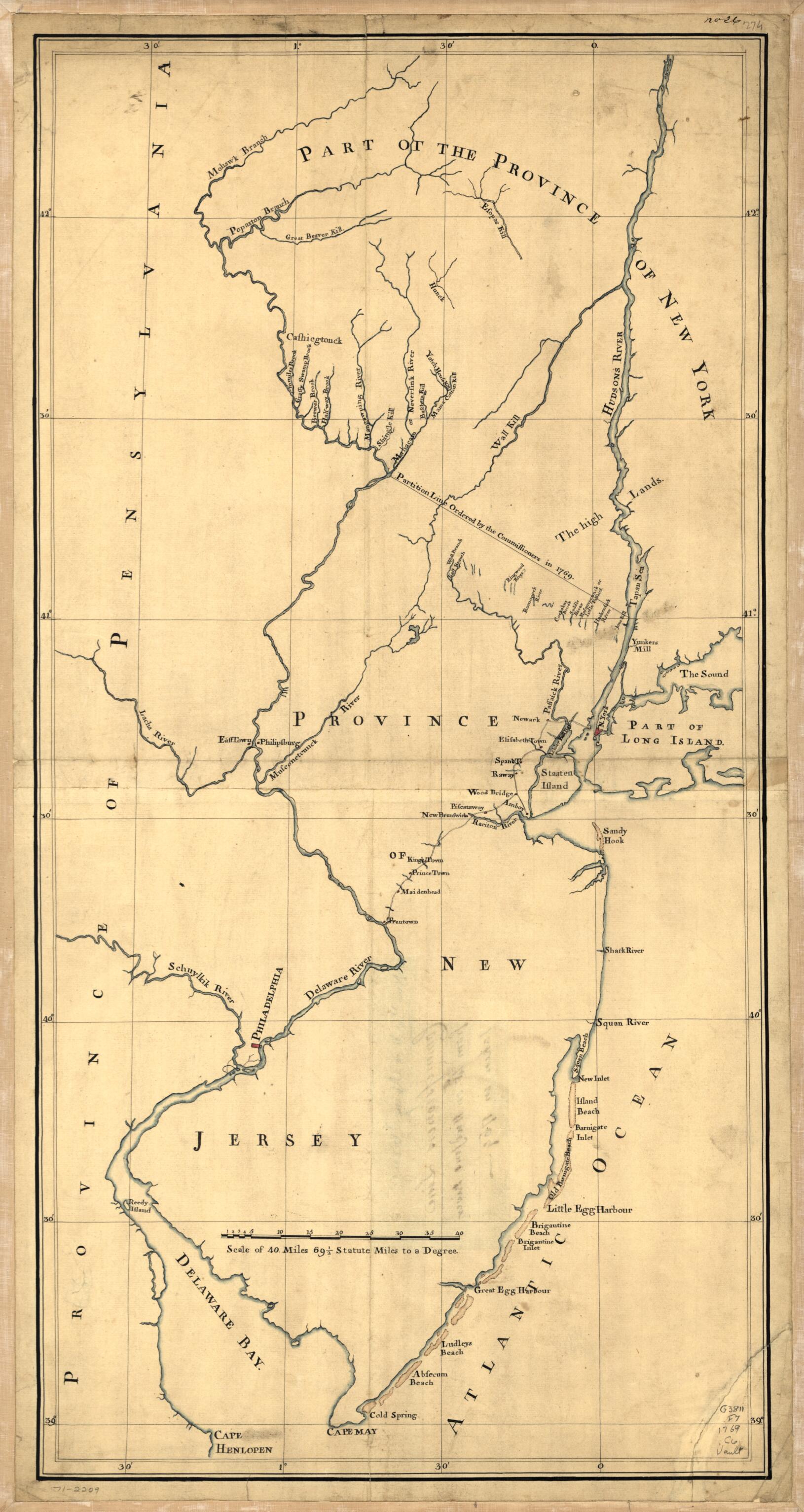 This old map of New York & New Jersey Commissioners Line from 41⁰ On Hudson&
