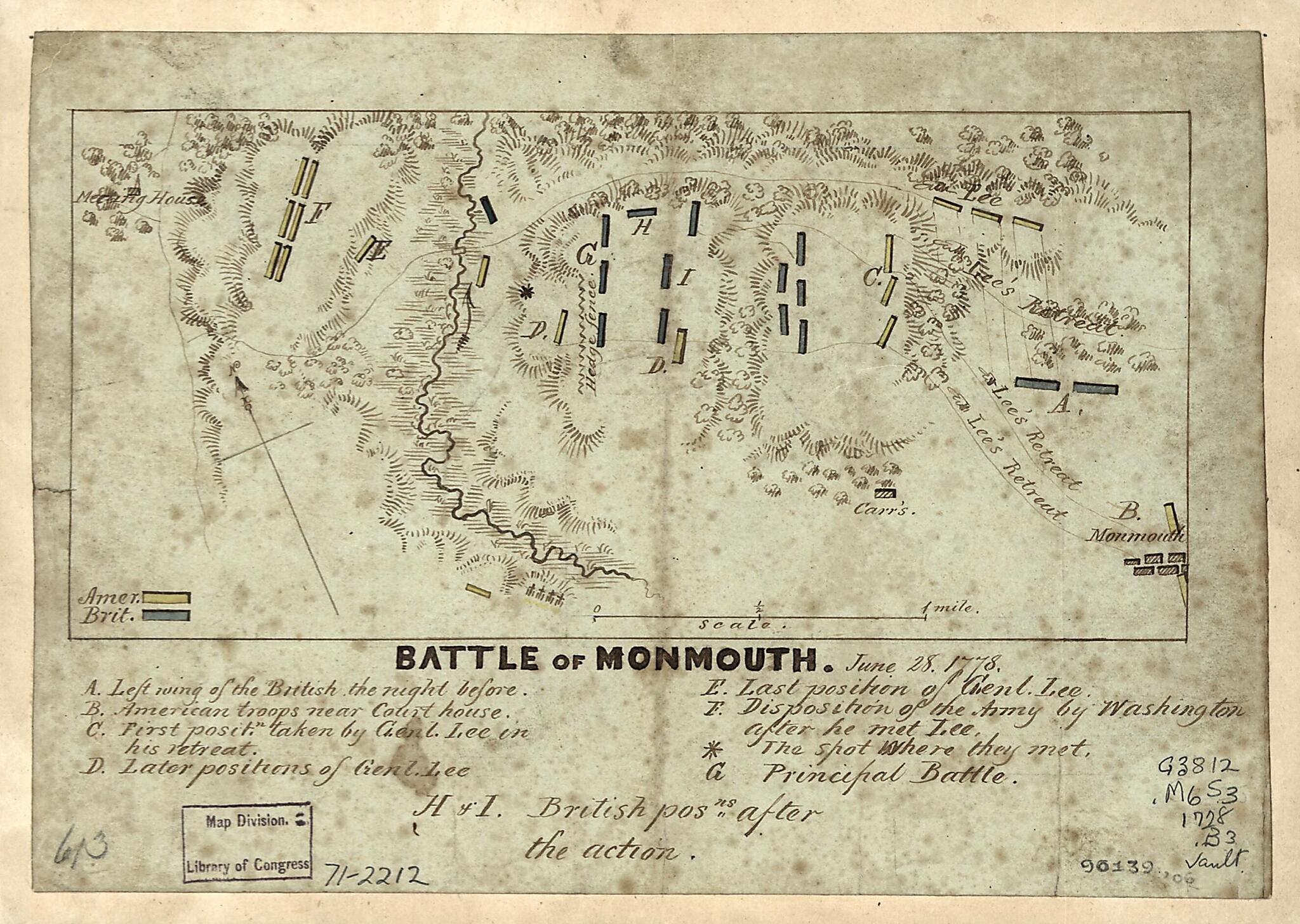 This old map of Battle of Monmouth, June 28, from 1778 was created by in 1778