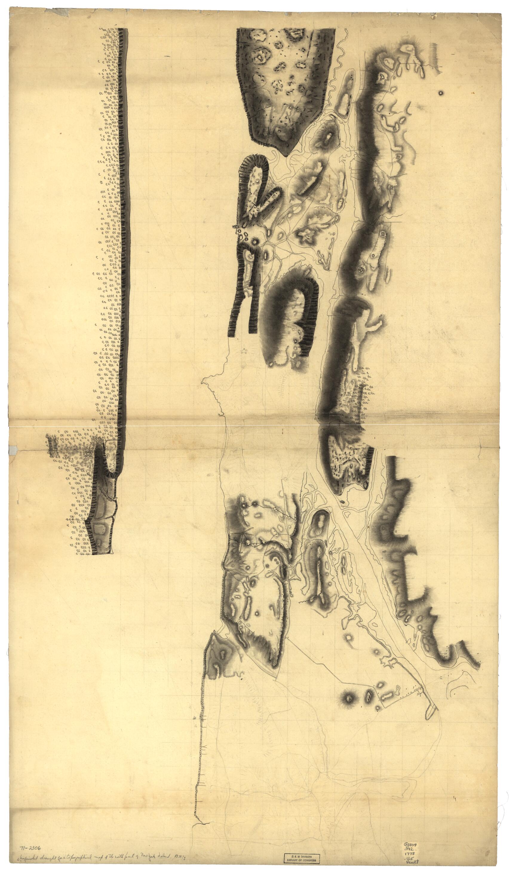 This old map of Unfinished Draught for a Topographical Map of the Northern Part of New York Island from 1778 was created by in 1778