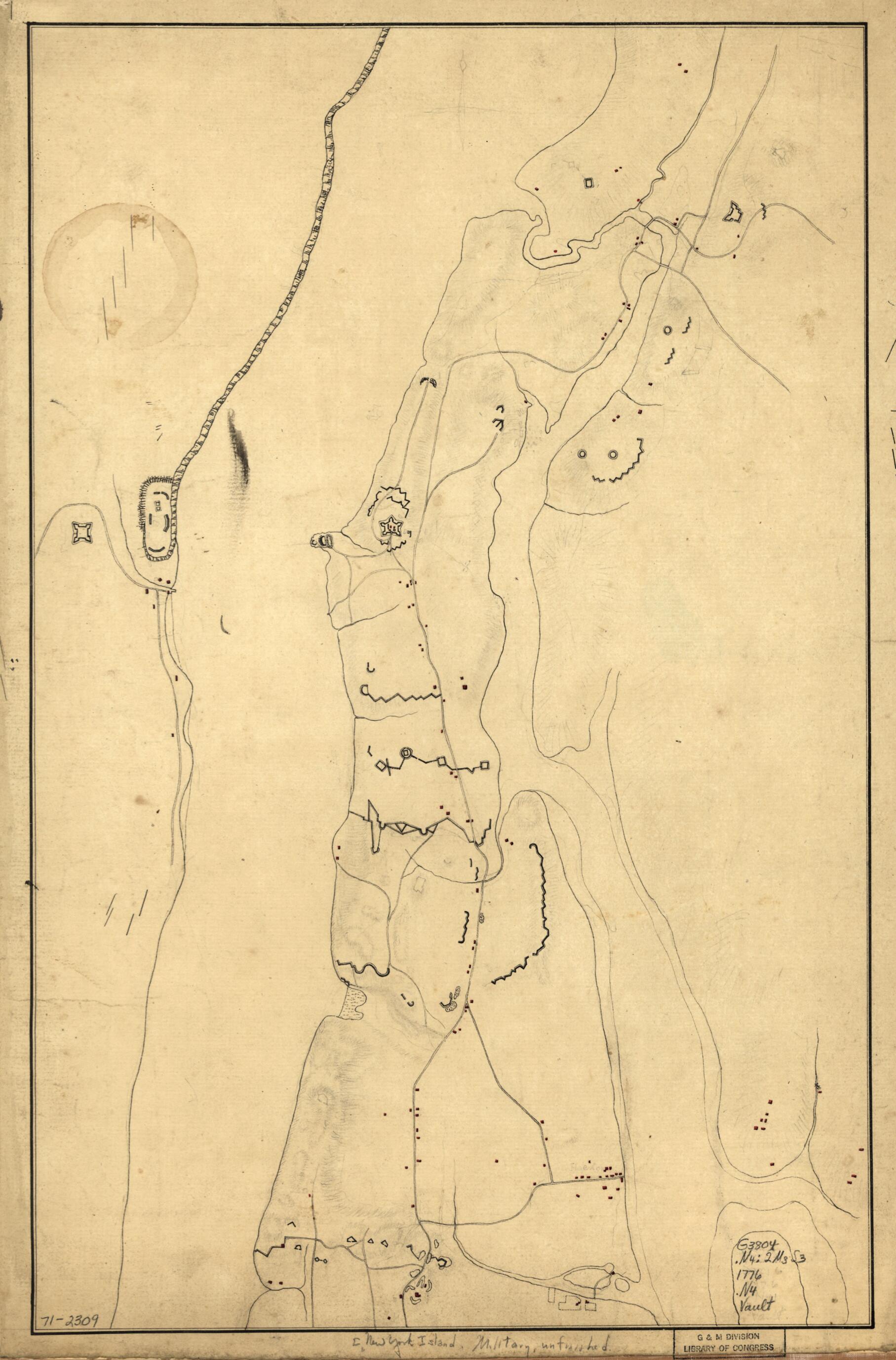 This old map of New York Island. Military; Unfinished from 1776 was created by in 1776