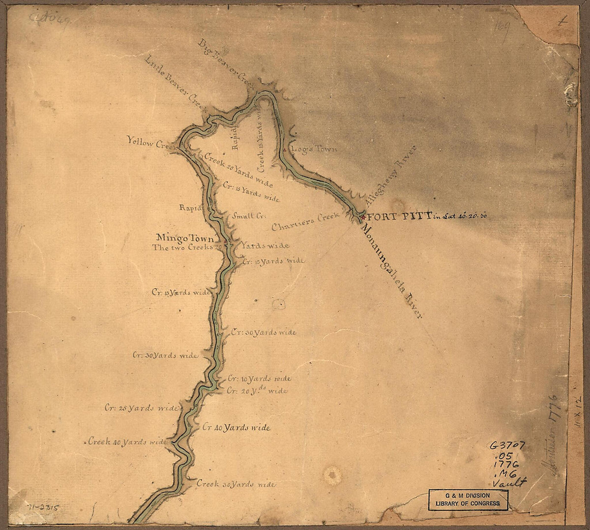 Map of the Ohio River from Fort Pitt 1776 by Relic Map Company