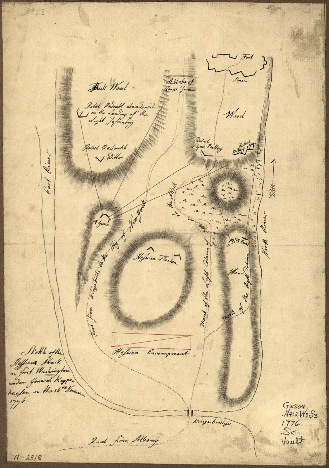 This old map of Sketth sic of the Hessian Attack On Fort Washington Under General Knypehausen On the 16th November from 1776 was created by in 1776