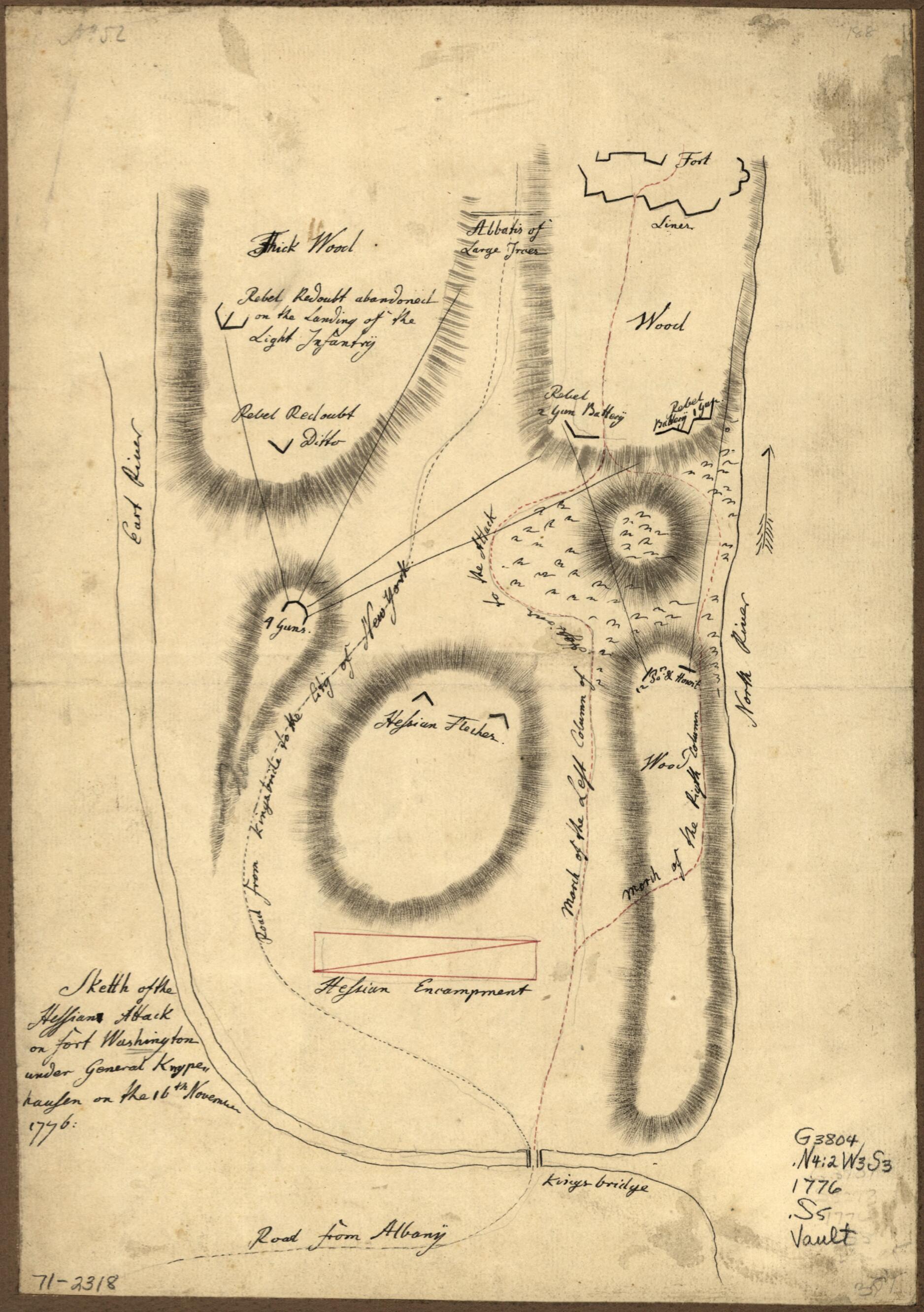 This old map of Sketth sic of the Hessian Attack On Fort Washington Under General Knypehausen On the 16th November from 1776 was created by in 1776