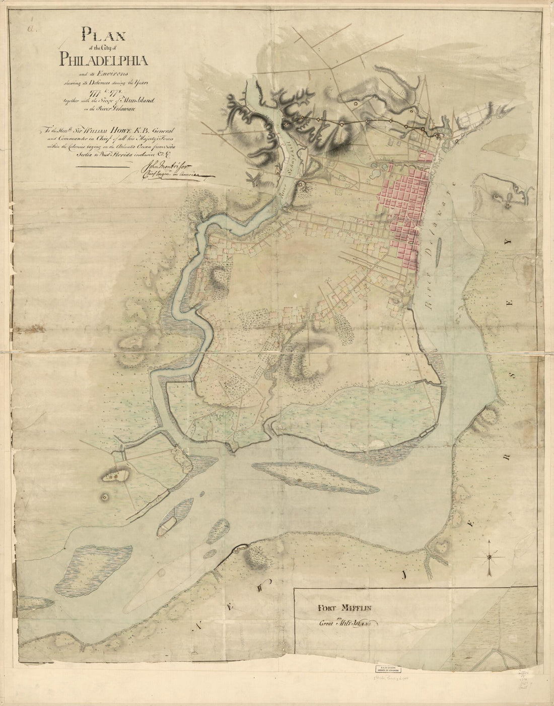 This old map of Plan of the City of Philadelphia and Its Environs Shewing Its Defences During the Years 1777 & from 1778, Together With the Siege of Mud Island On the River Delaware was created by Pierre Nicole in 1778