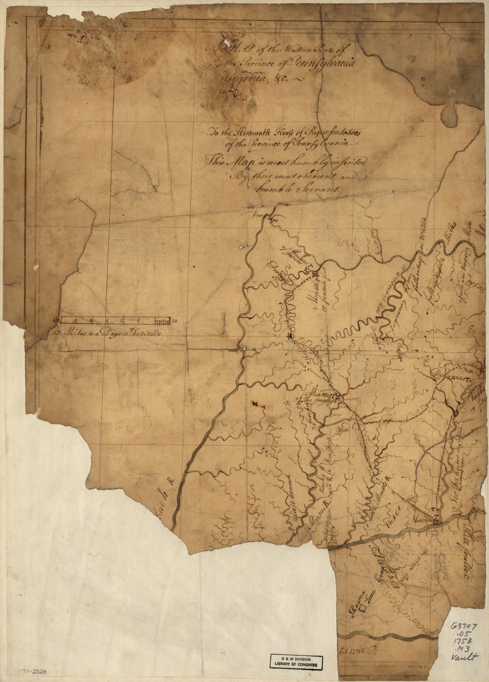 This old map of A Map of the Western Parts of the Province of Pennsylvania, Virginia, &c from 1753 was created by John Patten in 1753