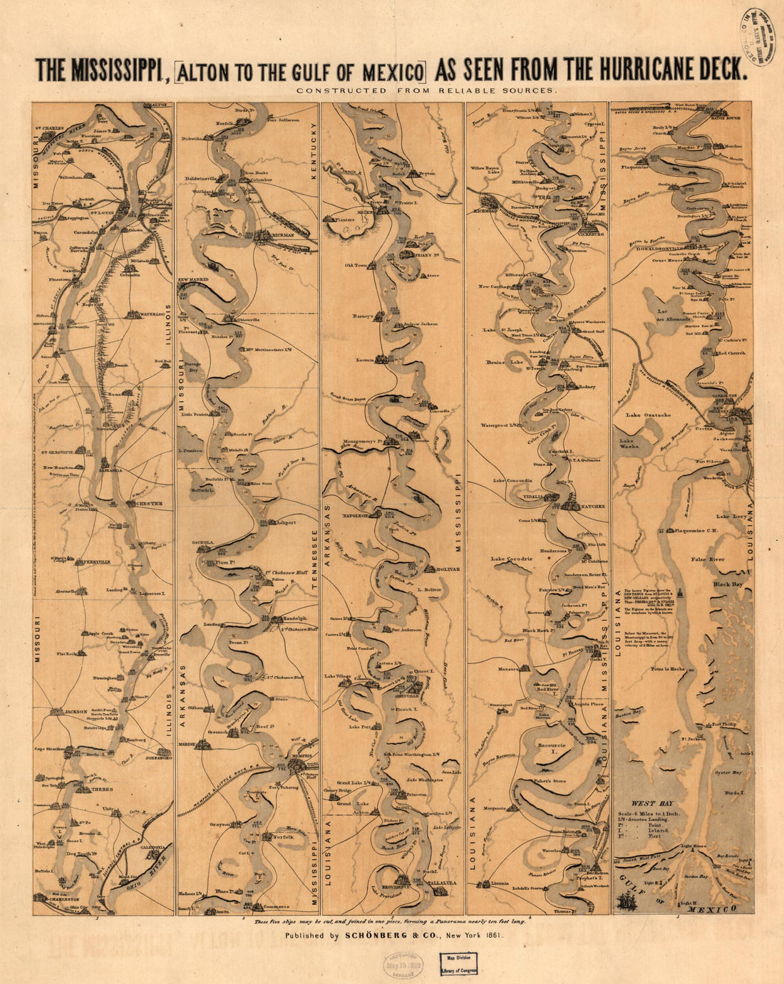 This old map of The Mississippi from 1861 was created by Schonberg & Co in 1861