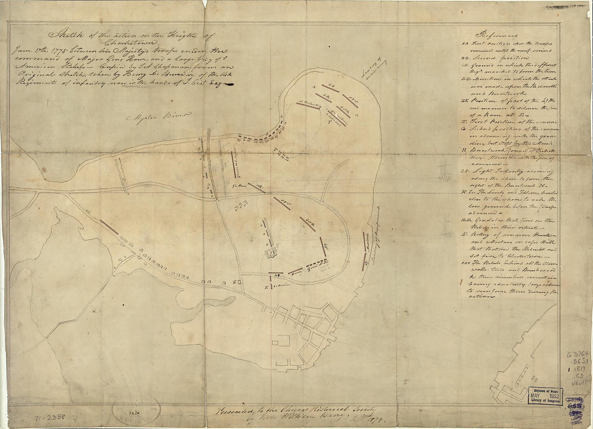 This old map of Sketch of the Action On the Heights of Charlestown June 17th, 1775 Between His Majesty&