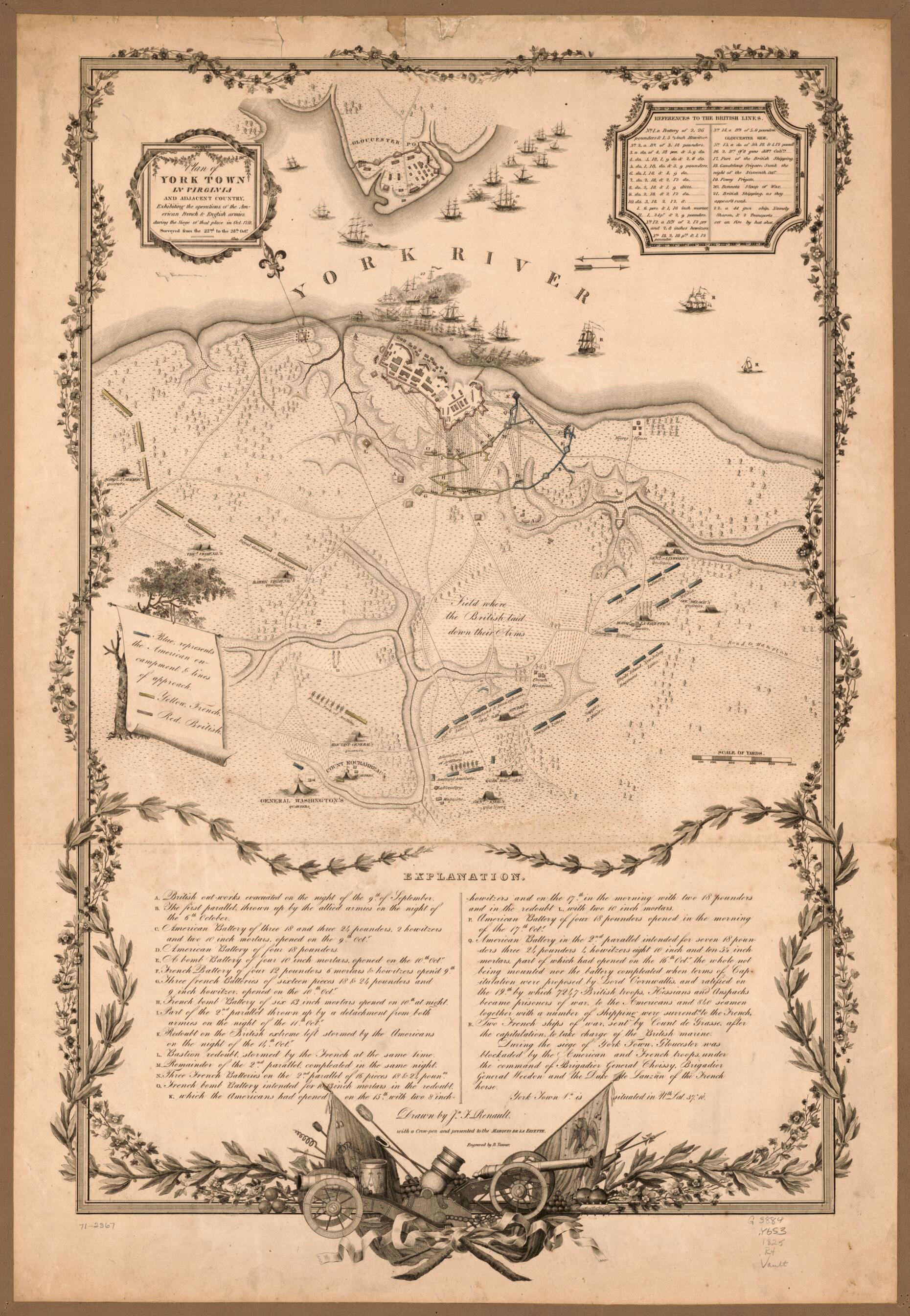This old map of Plan of York Town In Virginia and Adjacent Country, Exhibiting the Operations of the American, French & English Armies During the Siege of That Place In Oct. 1781. Surveyed from the 22nd. to the 28th. Octr from 1825 was created by John Fr