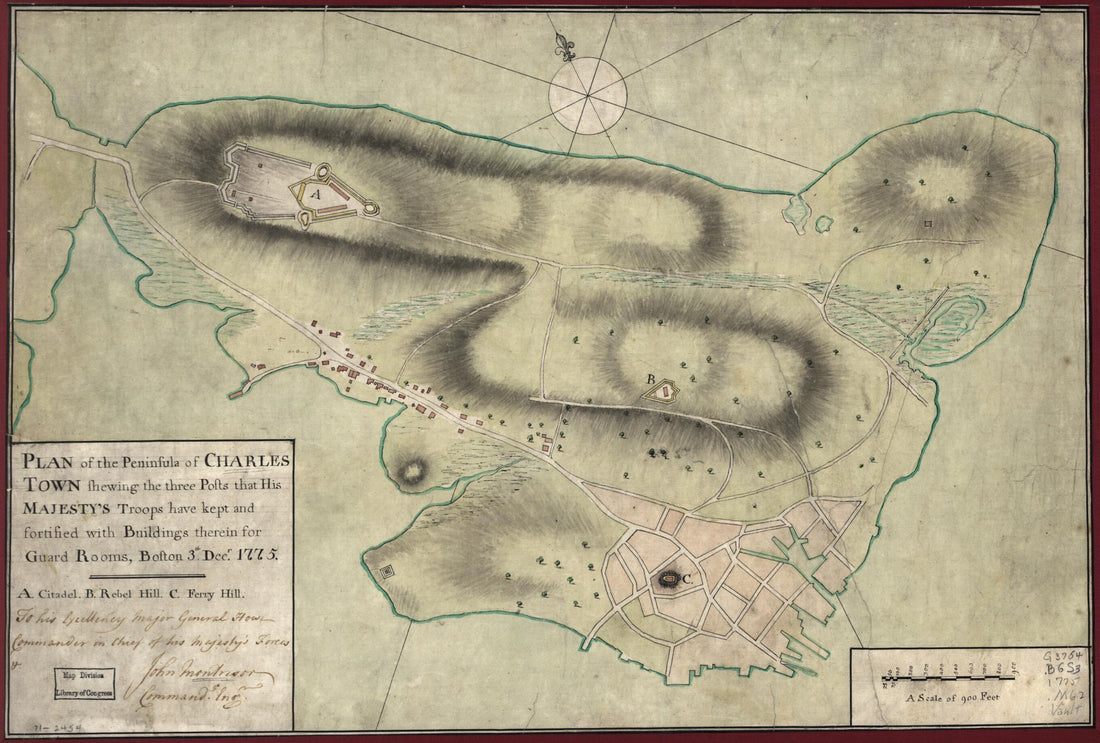 This old map of Plan of the Peninsula of Charles Town Shewing the Three Posts That His Majesty&