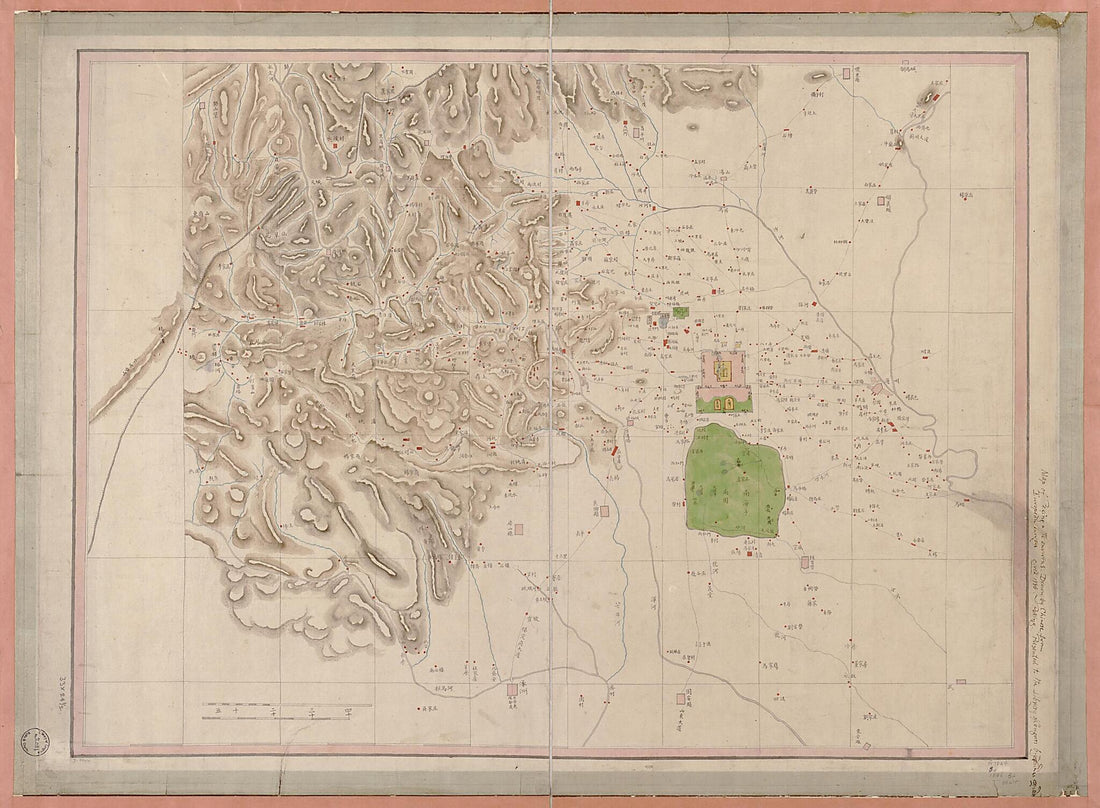 This old map of Beijing Cheng Jiao Tu. (北京城郊图, Map of Beijing and Its Environs) from 1886 was created by William Woodville Rockhill in 1886