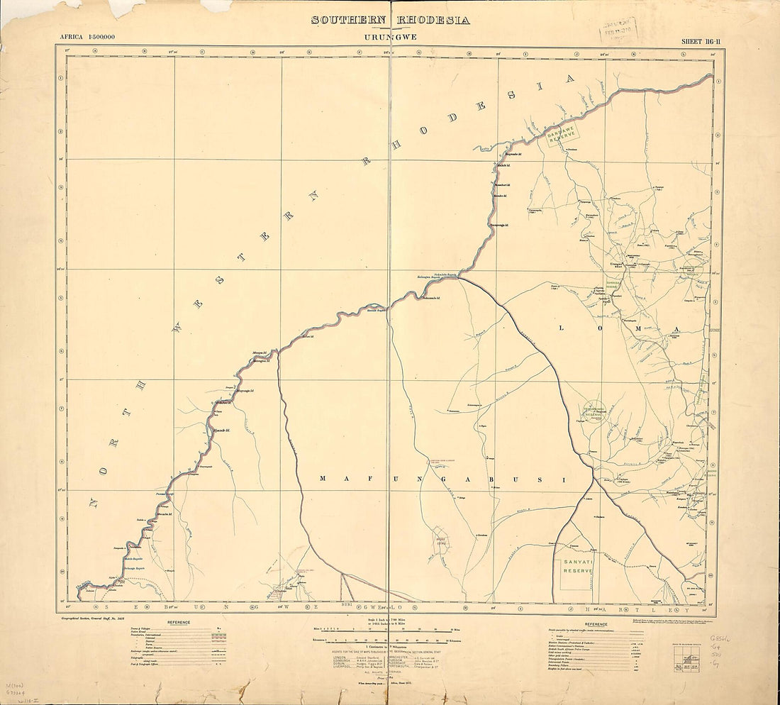 This old map of Southern Rhodesia, Africa from 1909 was created by Great Britain. War Office. General Staff. Geographical Section in 1909