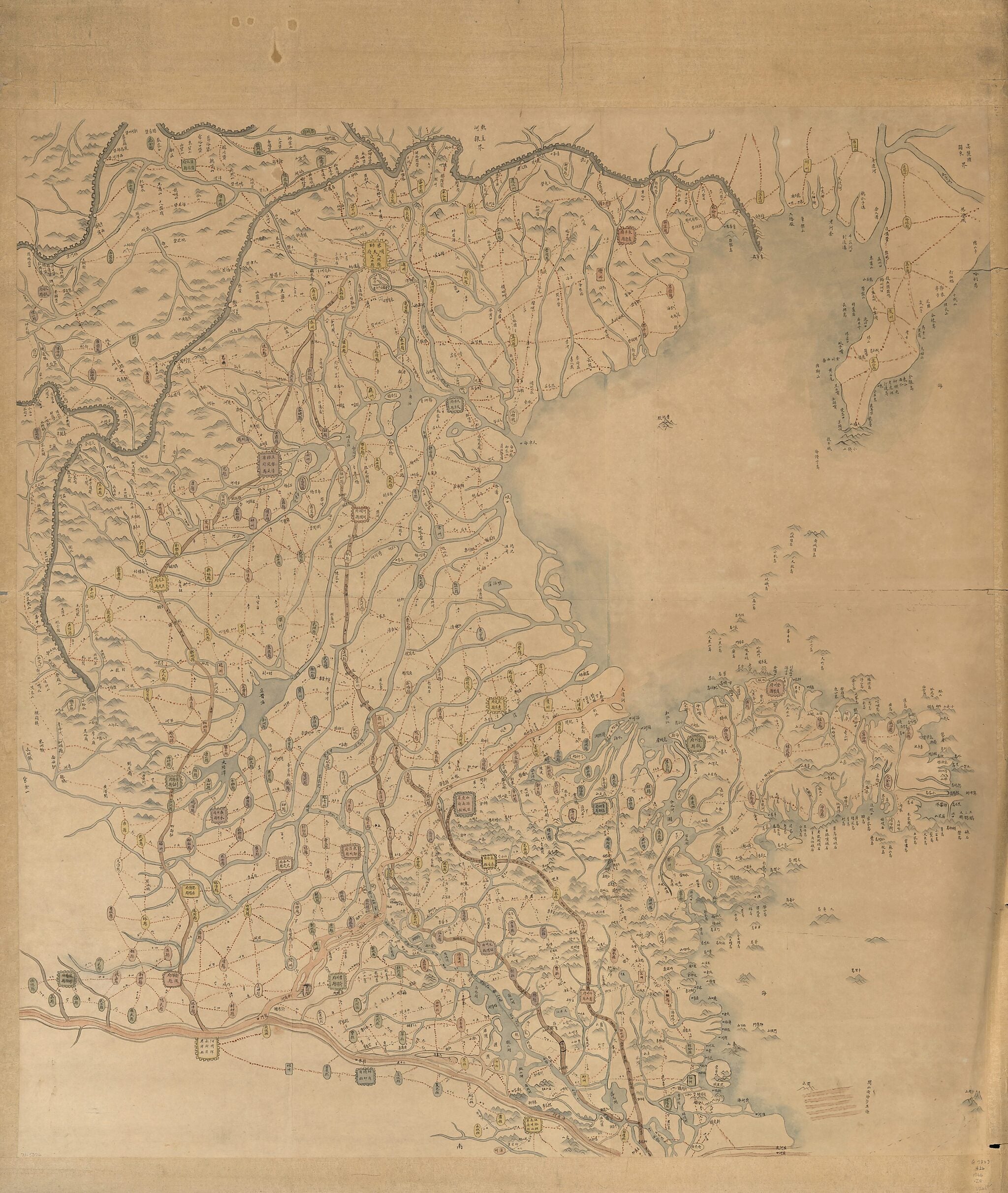 This old map of Zhili Shandong Liang Sheng Di Yu Quan Tu. (直隷山東兩省地與全圖, Complete Map of Zhili and Shandong) from 1855 was created by Arthur W. (Arthur William) Hummel in 1855