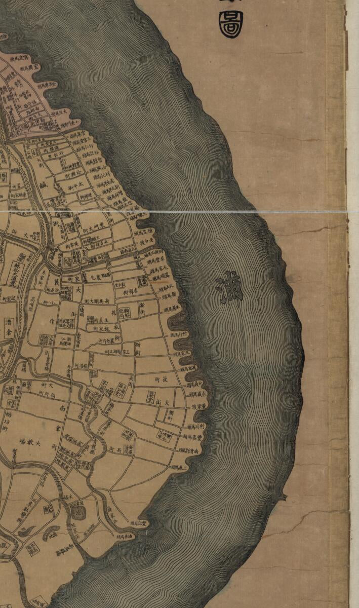 This old map of Shanghai Xian Cheng Xiang Zu Jie Quan Tu from 1884 was created by  Dian Shi Zhai, Yucang Xu in 1884