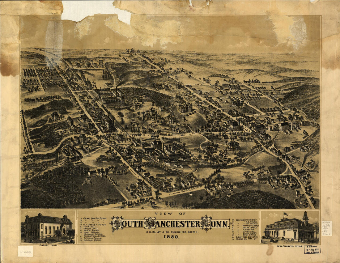 This old map of View of South Manchester, Connecticut from 1880 was created by O.H. Bailey & Co in 1880