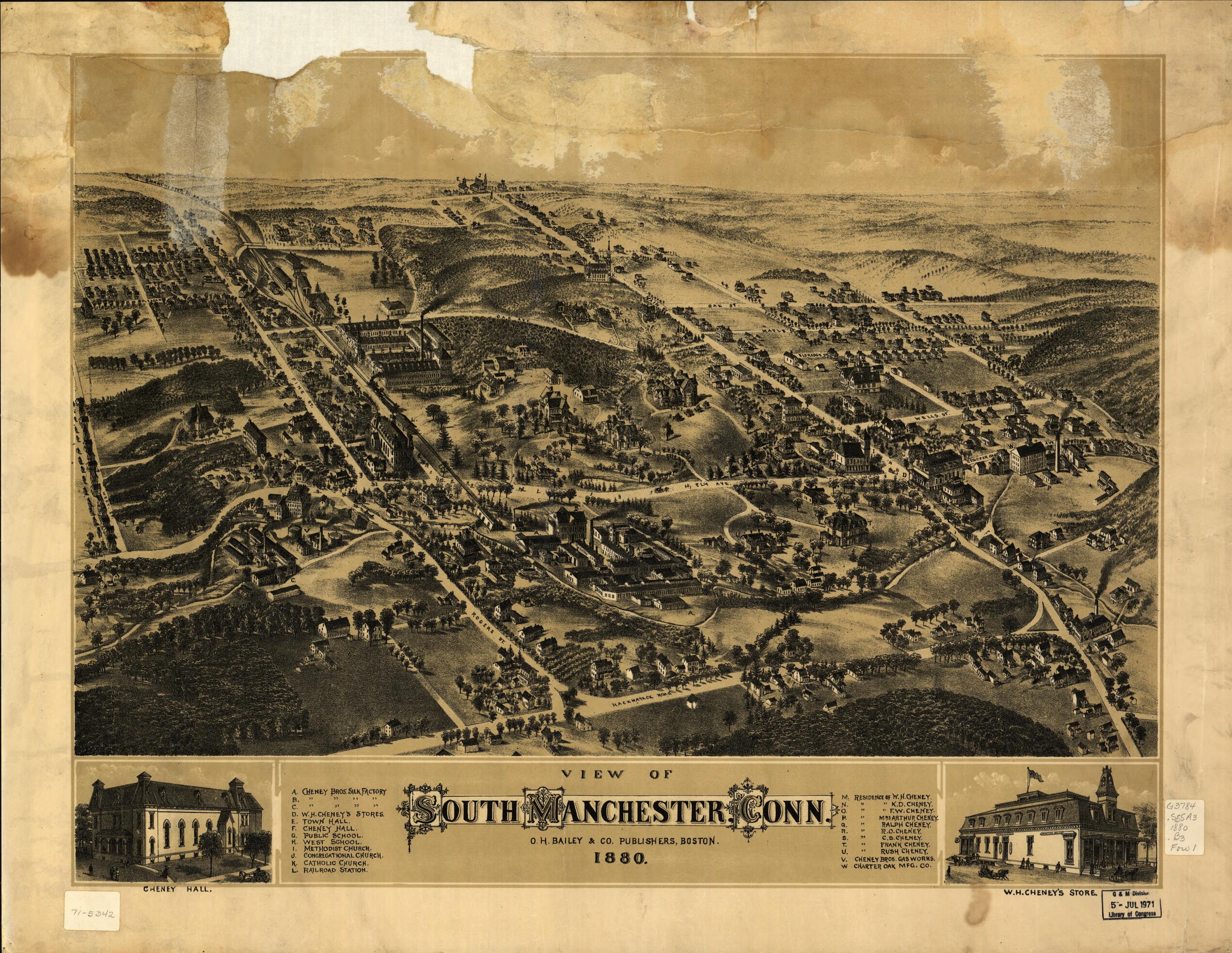 This old map of View of South Manchester, Connecticut from 1880 was created by O.H. Bailey & Co in 1880