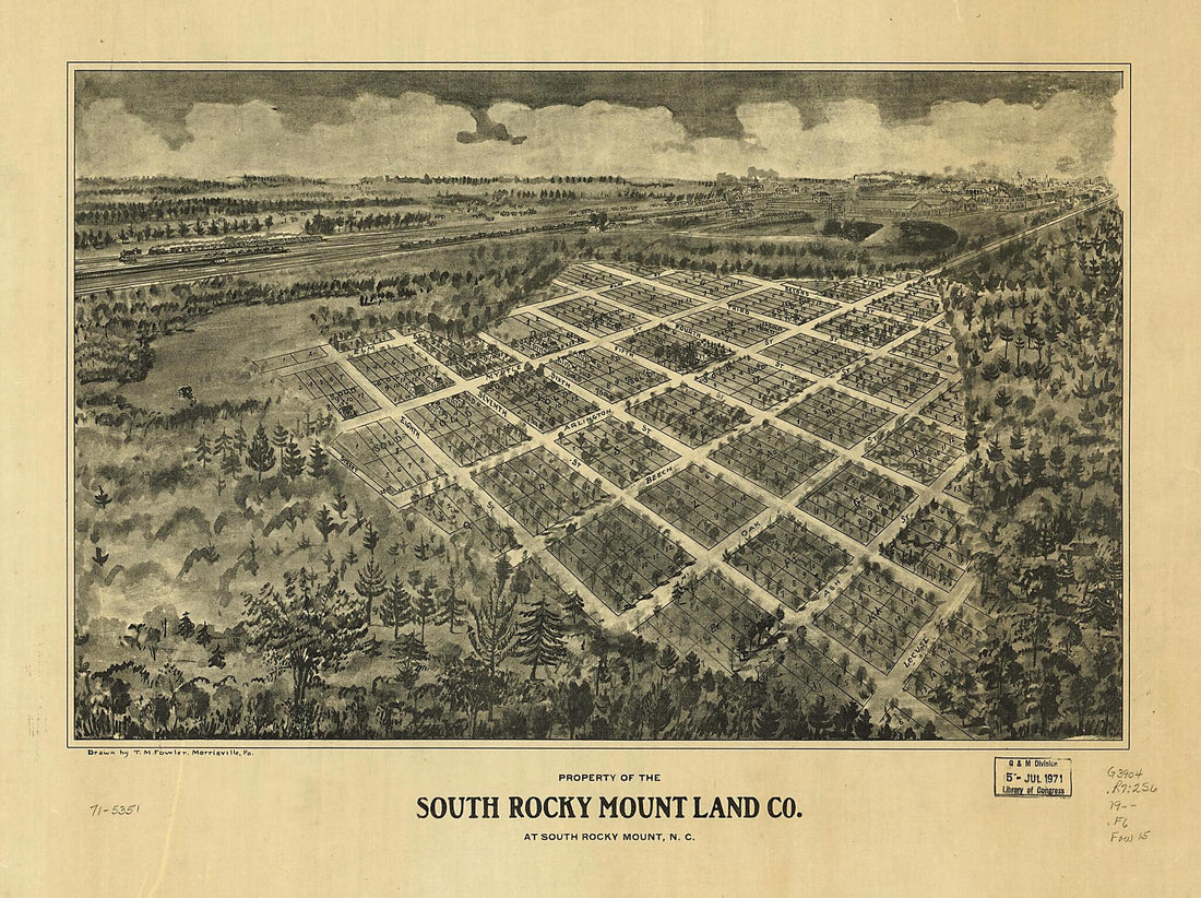 This old map of Property of the South Rocky Mount Land County at South Rocky Mount, N.C from 1900 was created by T. M. (Thaddeus Mortimer) Fowler in 1900