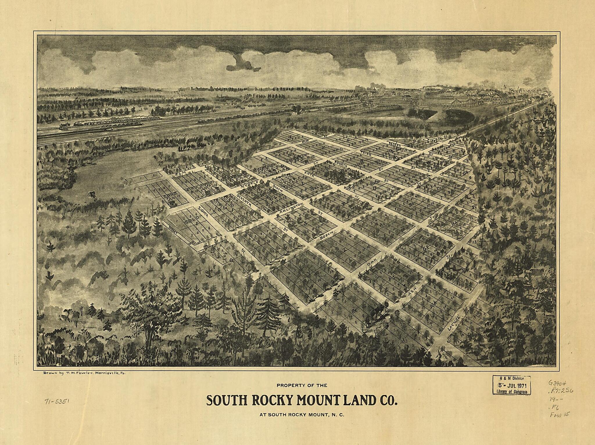 This old map of Property of the South Rocky Mount Land County at South Rocky Mount, N.C from 1900 was created by T. M. (Thaddeus Mortimer) Fowler in 1900