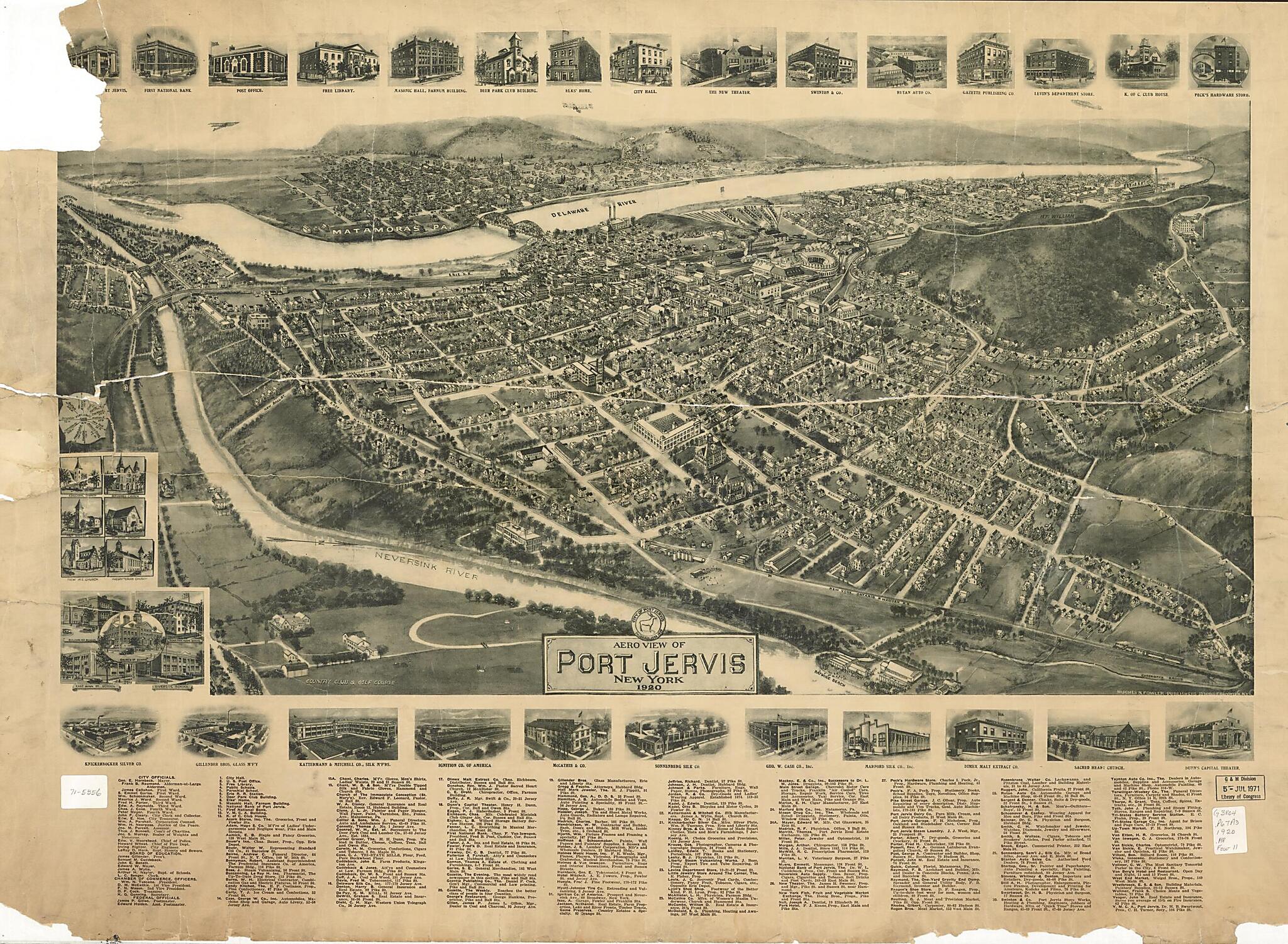 This old map of Aero View of Port Jervis, New York from 1920 was created by Hughes & Fowler in 1920