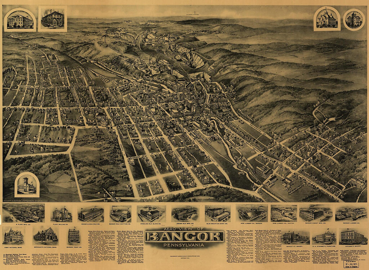 Aero View of Bangor, Pennsylvania 1918 by Relic Map Company