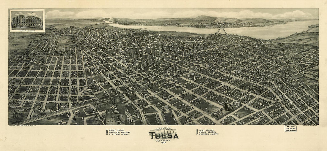 This old map of Aero View of Tulsa, Oklahoma from 1918 was created by Fowler & Kelly in 1918