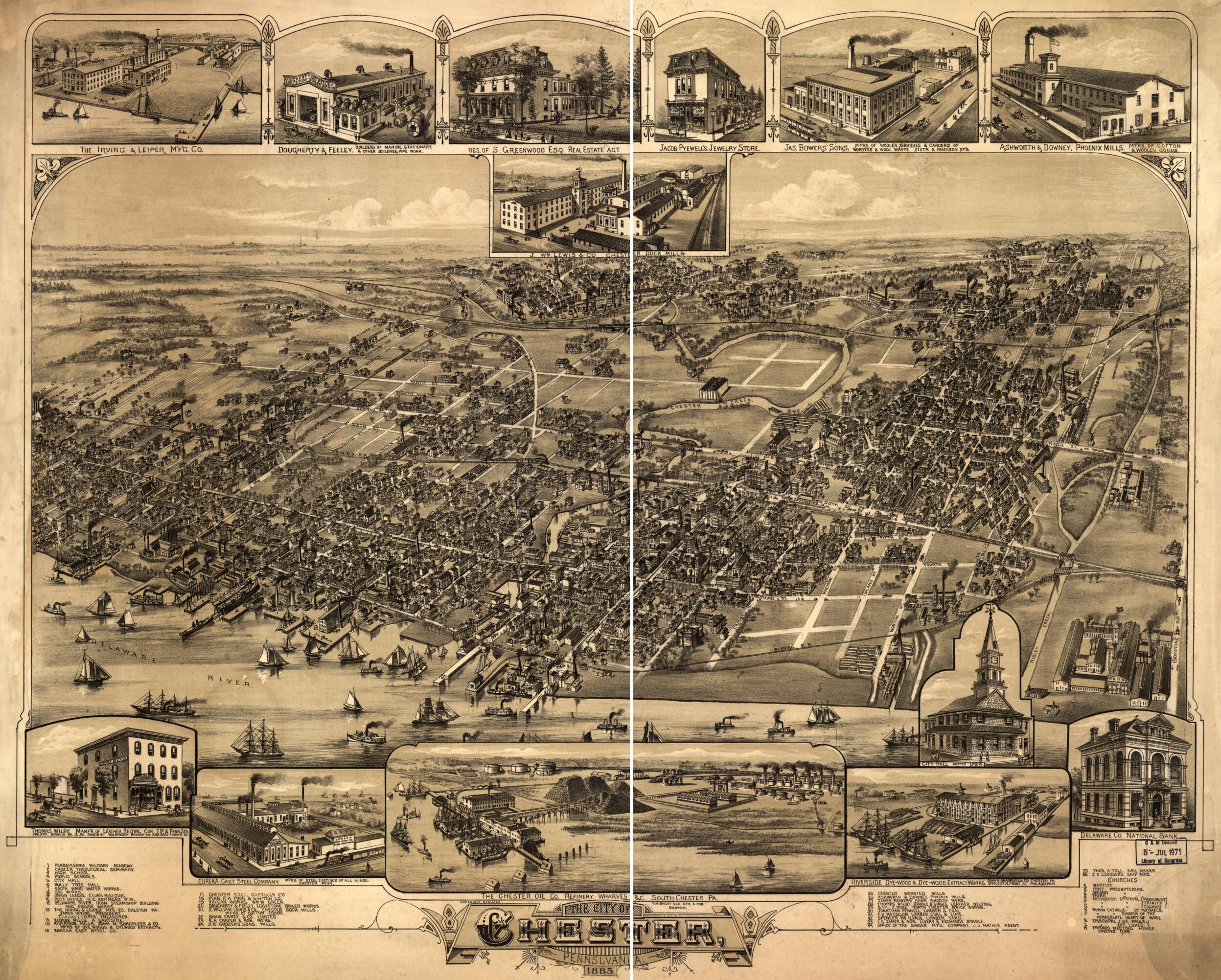 This old map of The City of Chester, Pennsylvania from 1885 was created by O.H. Bailey & Co in 1885