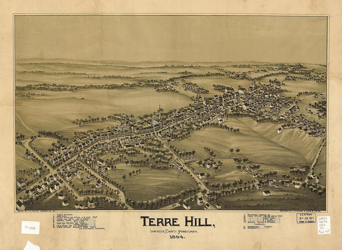 This old map of Terre Hill, Lancaster County, Pennsylvania from 1894 was created by T. M. (Thaddeus Mortimer) Fowler, James B. Moyer in 1894