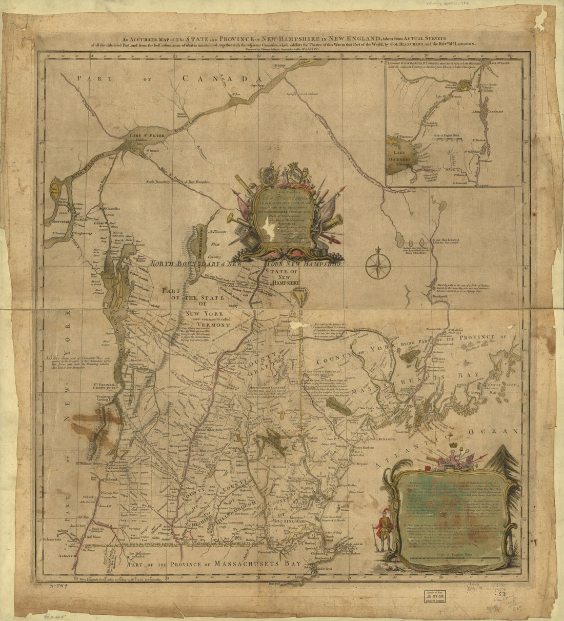This old map of Hampshire In New England, Taken from Actual Surveys of All the Inhabited Part, and from the Best Information of What Is Uninhabited, Together With the Adjacent Countries, Which Exhibits the Theatre of This War In That Part of the World fr