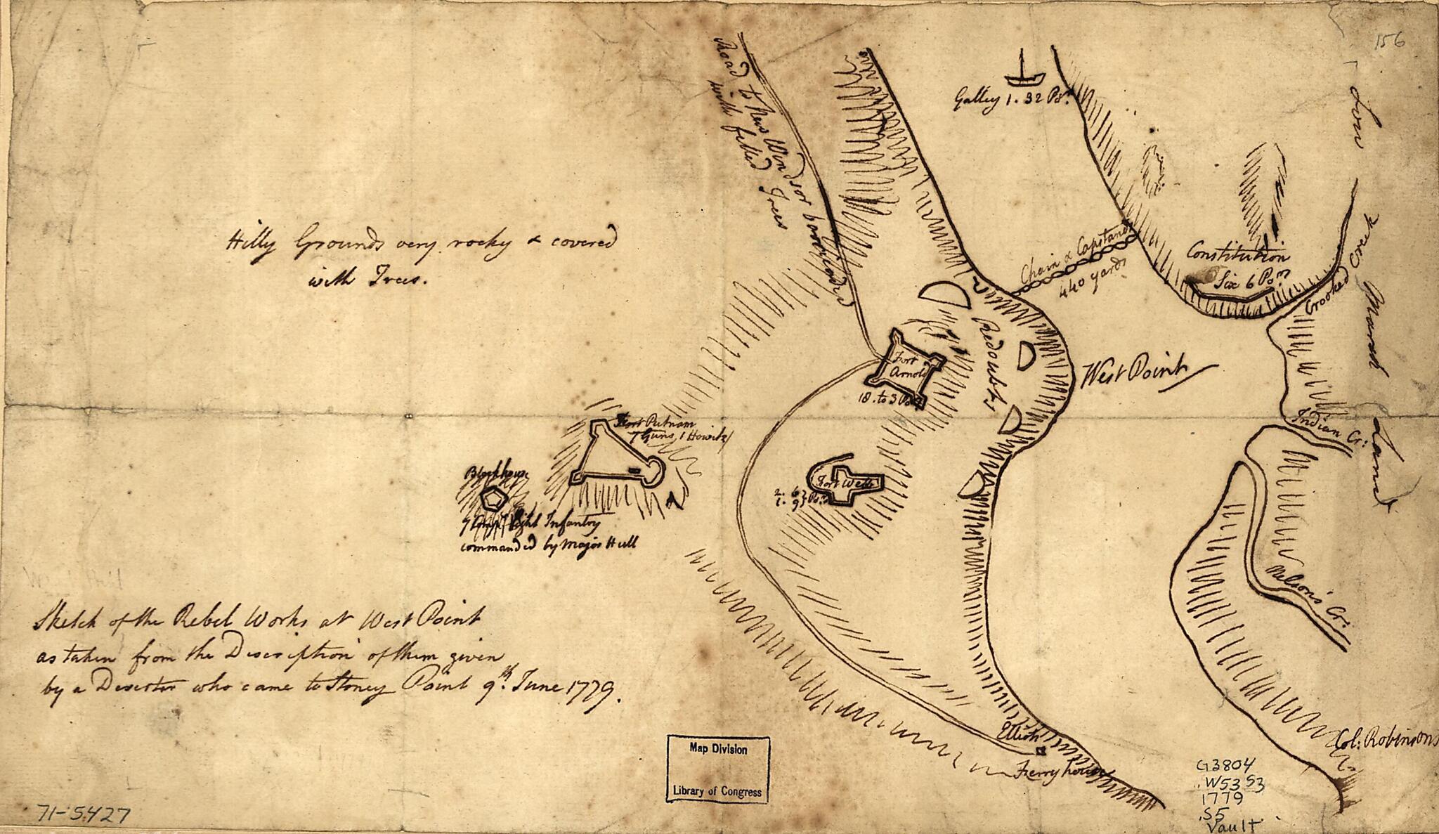 This old map of Sketch of the Rebel Works at West Point As Taken from the Description of Them Given by a Deserter Who Came to Stoney Point, 9th June, from 1779 was created by in 1779