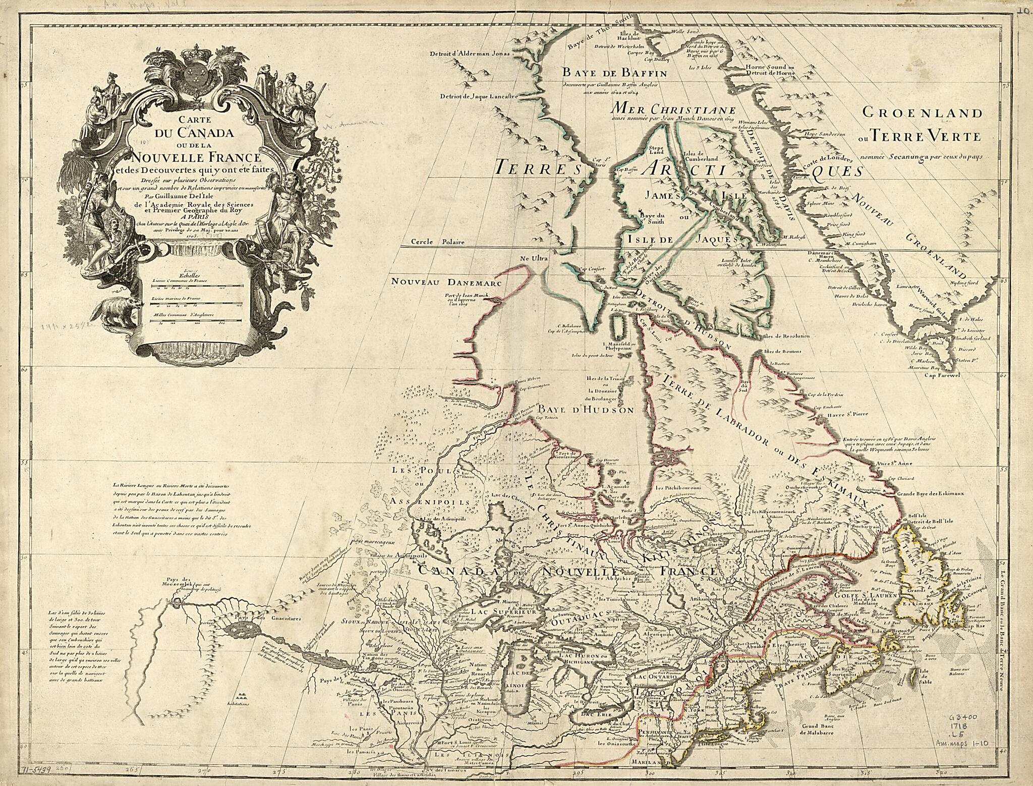 This old map of Carte Du Canada Ou De La Nouvelle France Et Des Decouvertes Qui Y Ont été Faites from 1718 was created by Guillaume De L&