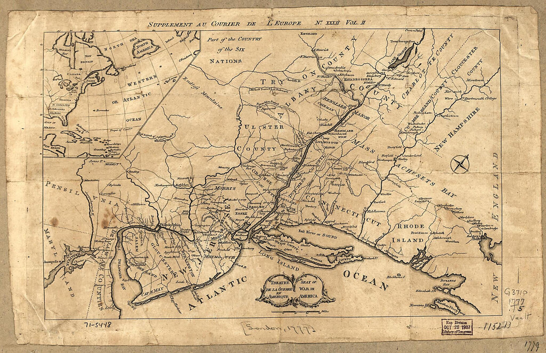 This old map of Theatre De La Guerre En Amerique. Seat of War In America from 1777 was created by in 1777