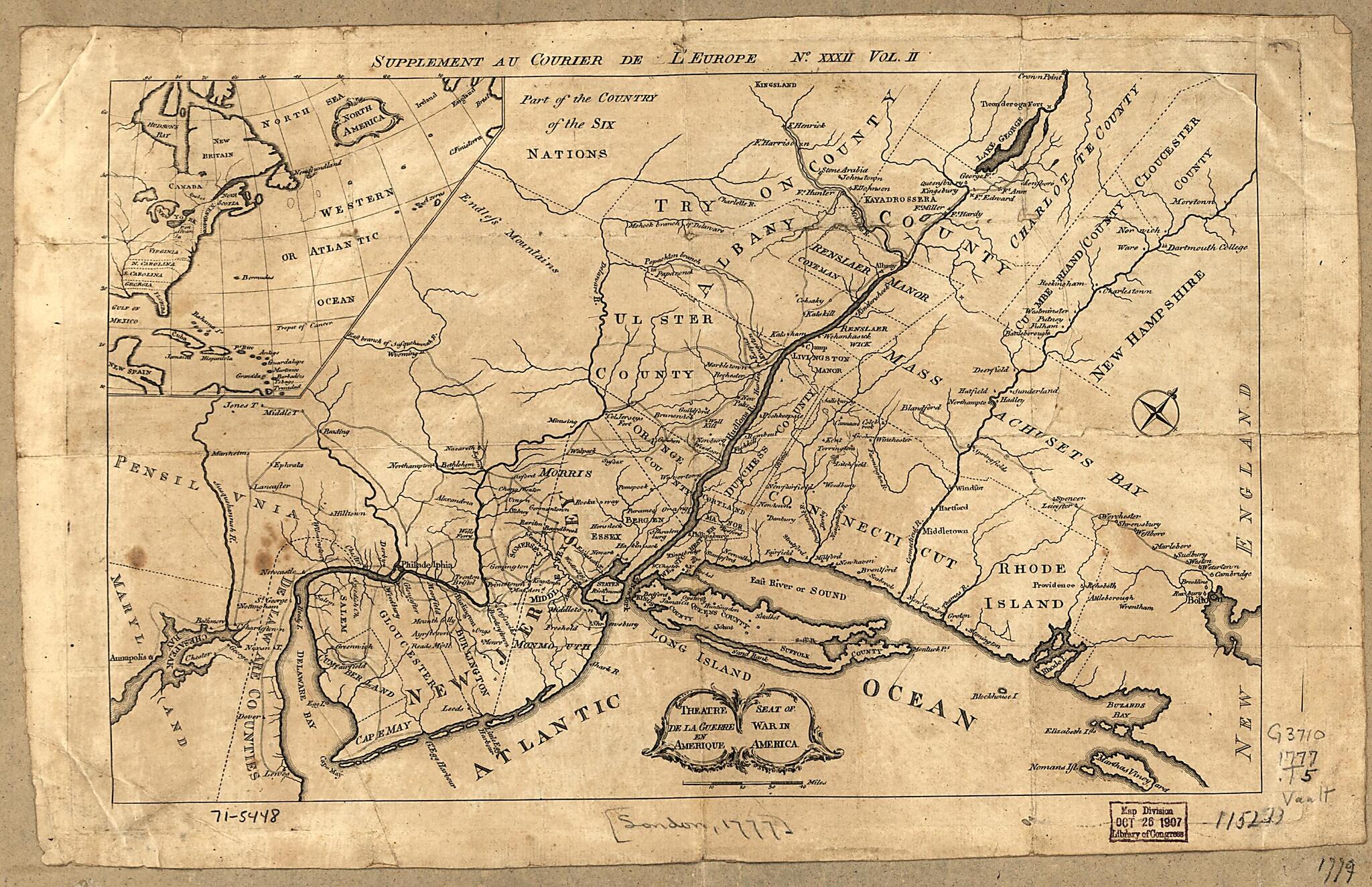 This old map of Theatre De La Guerre En Amerique. Seat of War In America from 1777 was created by in 1777