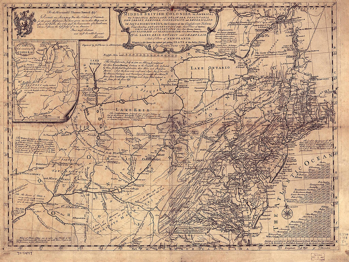 Jersey, New-York, Connecticut, and Rhode Island: of Aquanishuonîgy, the Country of the Confederate Indians; Comprehending Aquanishuonîgy Proper, Their Place of Residence, Ohio and Tïiuxsoxrúntie, Their Deer-hunting Countries, Couxsaxráge and Skan... by Relic Map Company