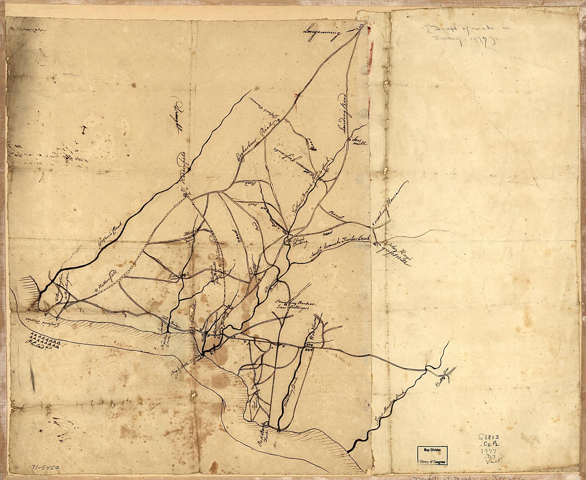 This old map of Draft of Roads In New Jersey from 1777 was created by in 1777