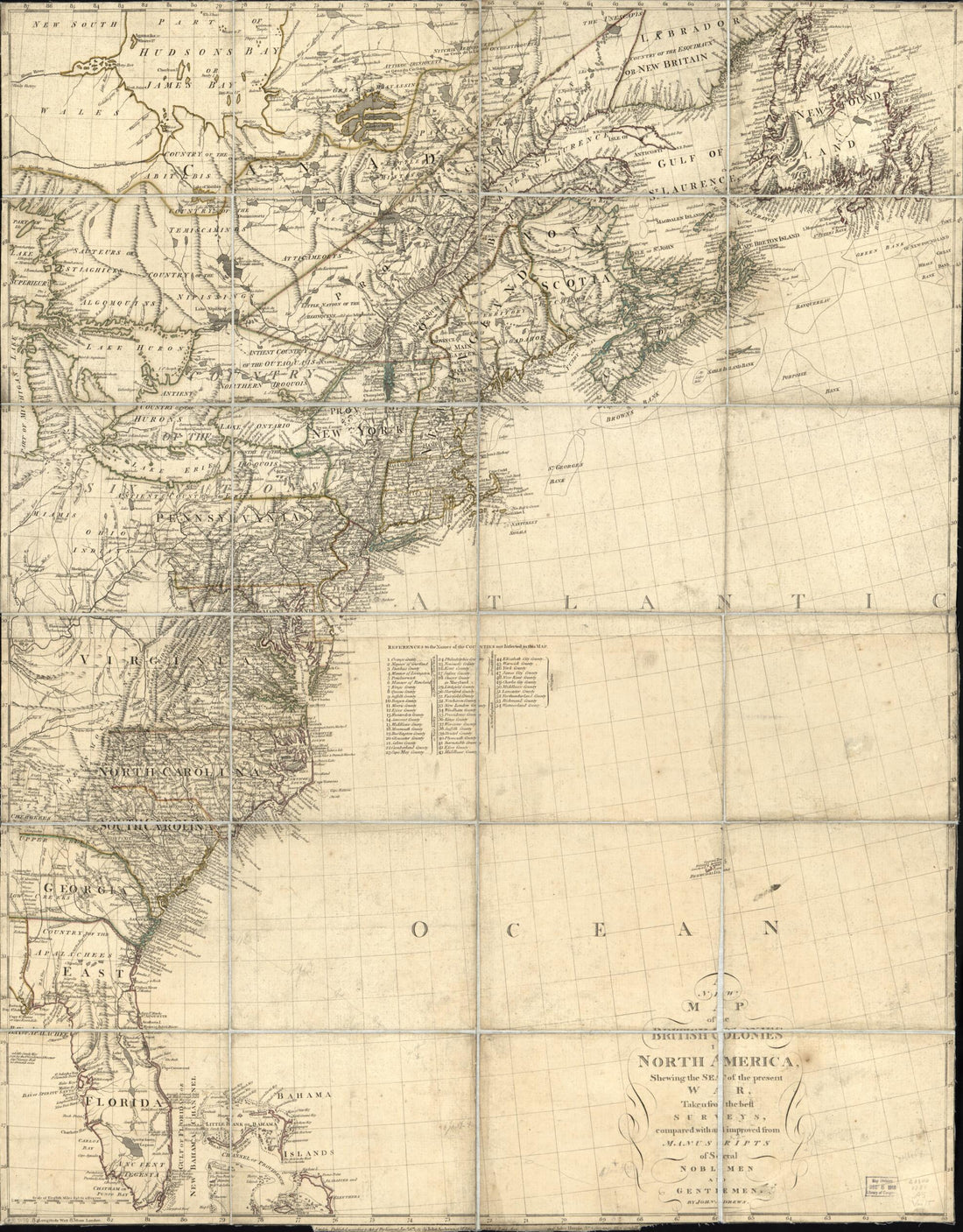 This old map of A New Map of the British Colonies In North America, Shewing the Seat of the Present War, Taken from the Best Surveys, Compared With and Improved from Manuscripts of Several Noblemen and Gentlemen from 1781 was created by John Andrews, Joh