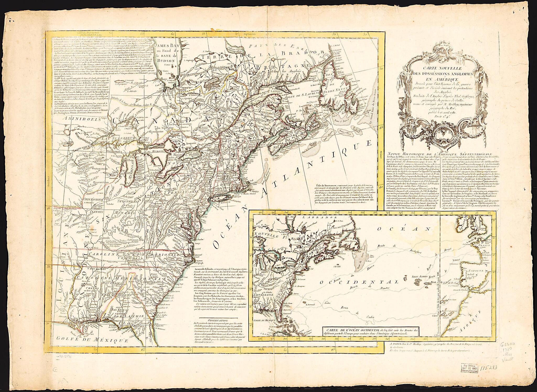 Carte Nouvelle Des Posséssions Angloise En Amérique, Dressée Pour L&