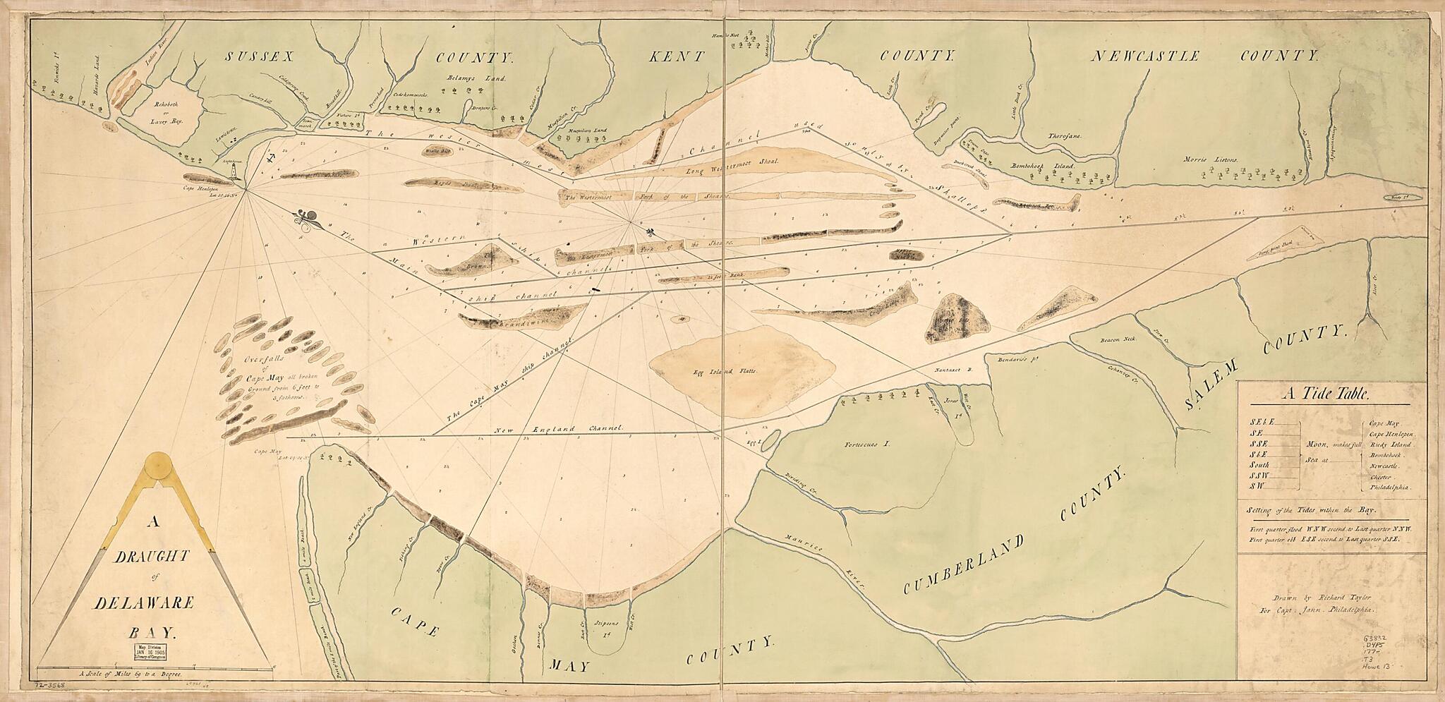 This old map of A Draught of Delaware Bay from 1770 was created by Andrew Snape Hamond, Jann, Richard Taylor in 1770